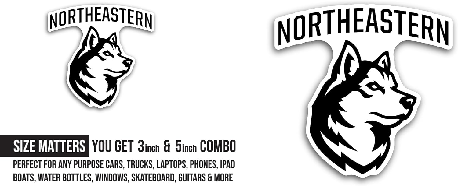 2 (Pieces) 3" and 5" N0rtheastern Sticker, Waterproof Vinyl Decals for Many Purpose Like Cars, Trucks, Laptops, Phones, Windows and More