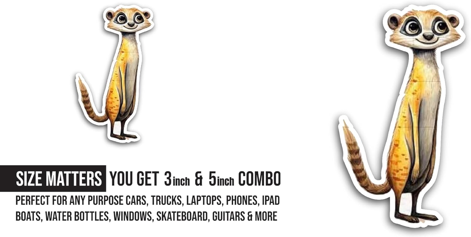 2 (Pieces) 3" and 5" Cute Mongoose Sticker, Waterproof Vinyl Decals for Many Purpose Like Cars, Trucks, Laptops, Phones, Windows and More
