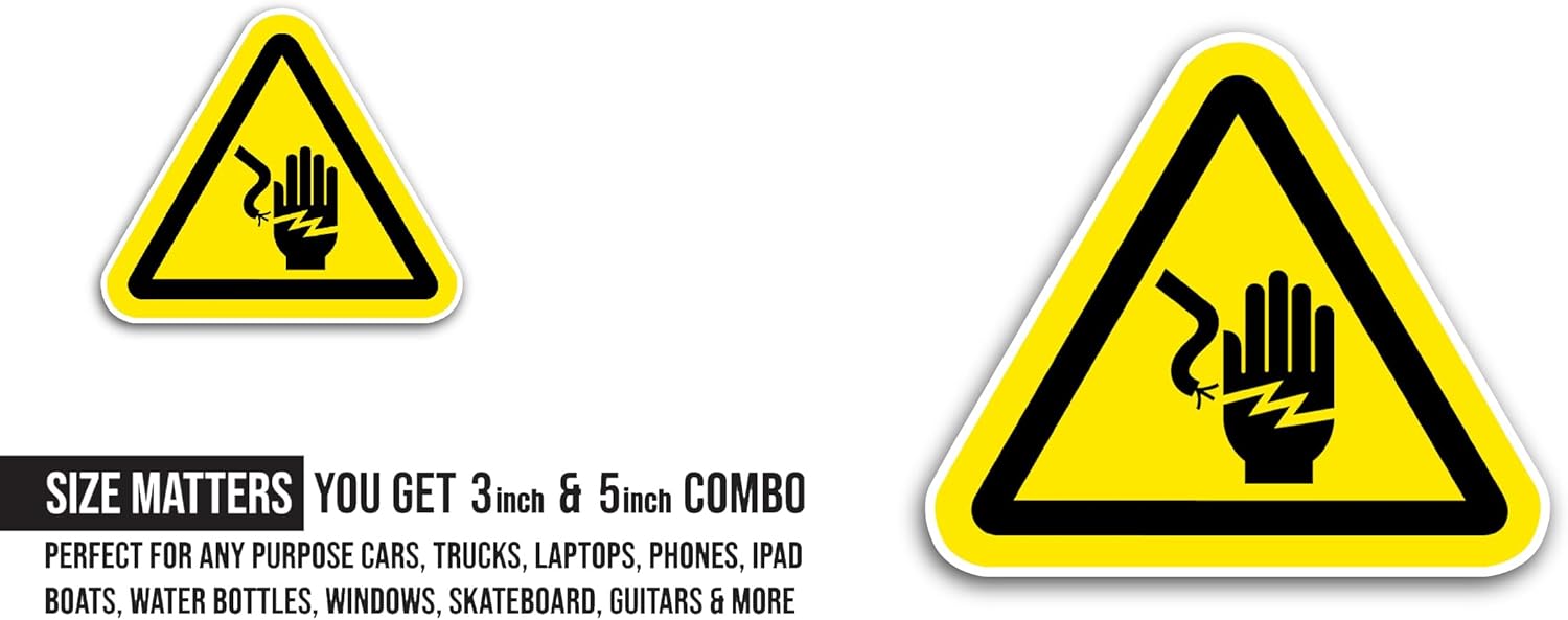 2 (Pieces) 3" and 5" Electrical Shock Sign Sticker, Waterproof Vinyl Decals for Many Purpose Like Cars, Trucks, Laptops, Phones, Windows and More