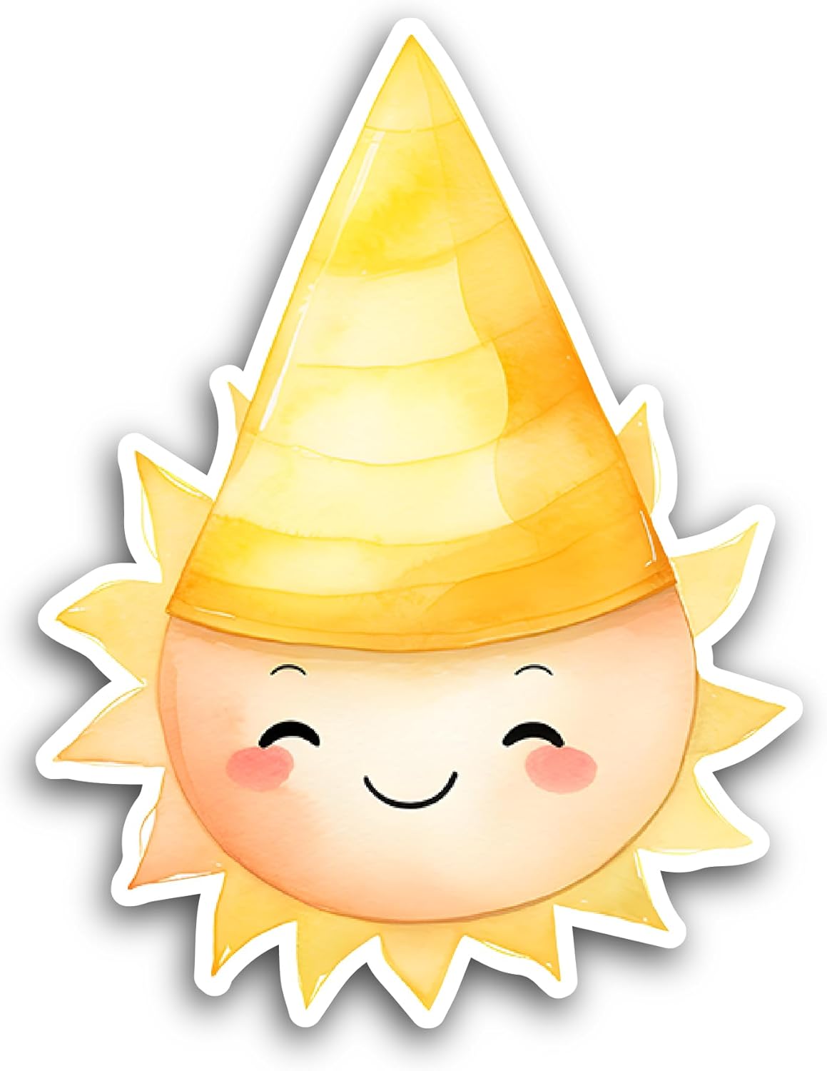 2 (Pieces) 3" and 5" Yellow Sun with Party Hat Sticker, Waterproof Vinyl Decals for Many Purpose Like Cars, Trucks, Laptops, Phones, Windows and More