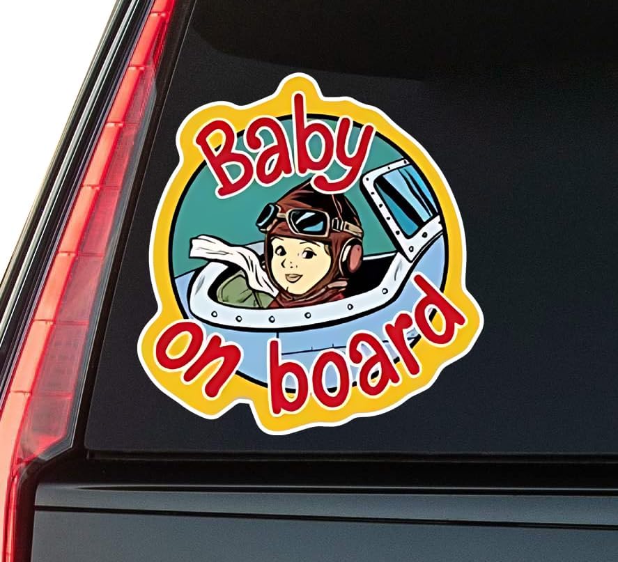 Baby on Board Cartoon Text Sign Window Vinyl Decal Sticker 6" (White), Waterproof Vinyl Decals for Many Purpose Like Cars, Trucks, Laptops, Phones, Windows and More