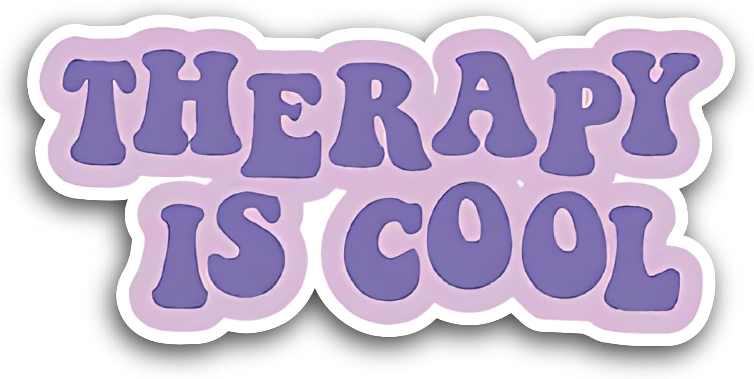 2 (Pieces) 3" and 5" Therapy is Cool Text Sticker, Waterproof Vinyl Decals for Many Purpose Like Cars, Trucks, Laptops, Phones, Windows and More