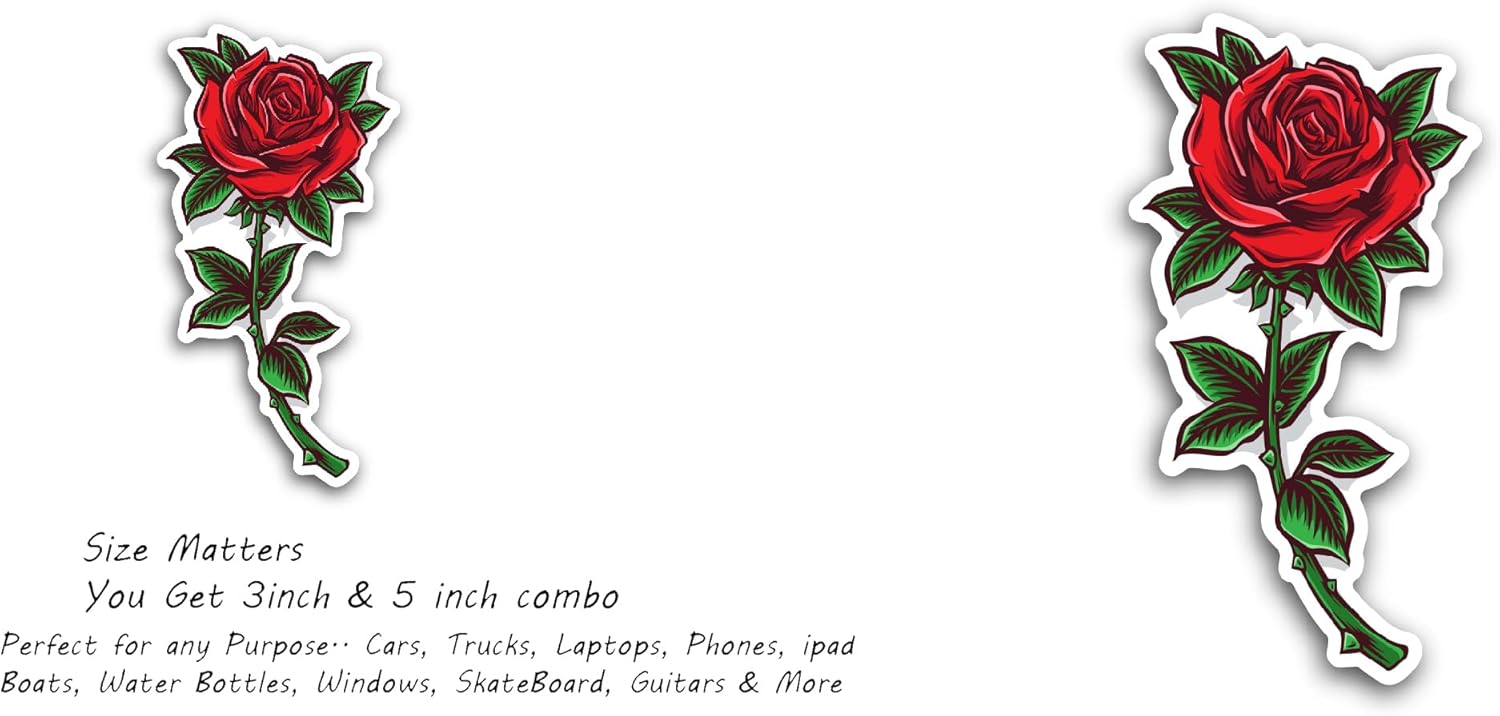 2 (Pieces) 3" and 5" Rose Design Sticker, Waterproof Vinyl Decals for Many Purpose Like Cars, Trucks, Laptops, Phones, Windows and More