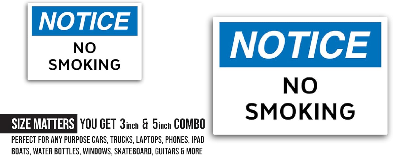 2 (Pieces) 3" and 5" No Smoking Sign Symbol Sticker, Waterproof Vinyl Decals for Many Purpose Like Cars, Trucks, Laptops, Phones, Windows and More