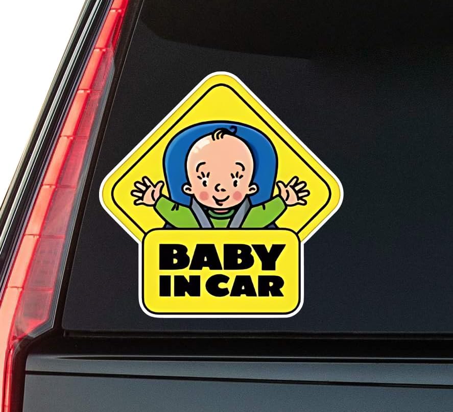 Baby in Car Window Vinyl Decal Sticker 6" (White), Waterproof Vinyl Decals for Many Purpose Like Cars, Trucks, Laptops, Phones, Windows and More