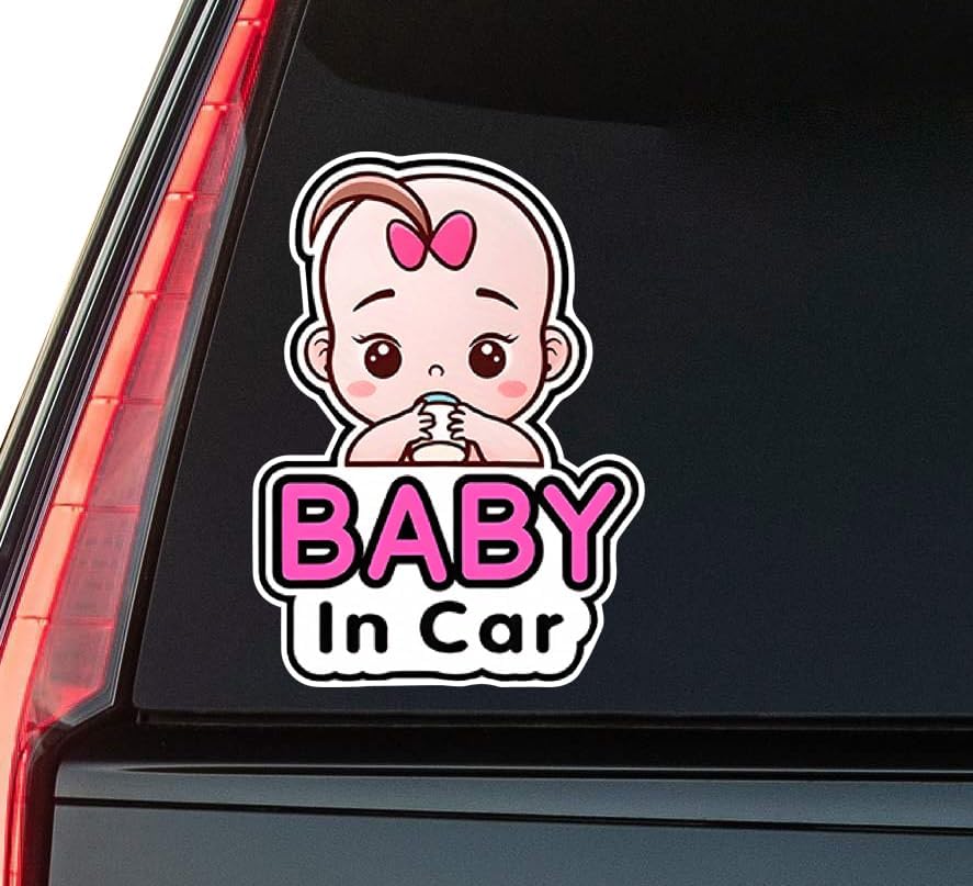 Baby in Car Cute Window Vinyl Decal Sticker 6" (White), Waterproof Vinyl Decals for Many Purpose Like Cars, Trucks, Laptops, Phones, Windows and More