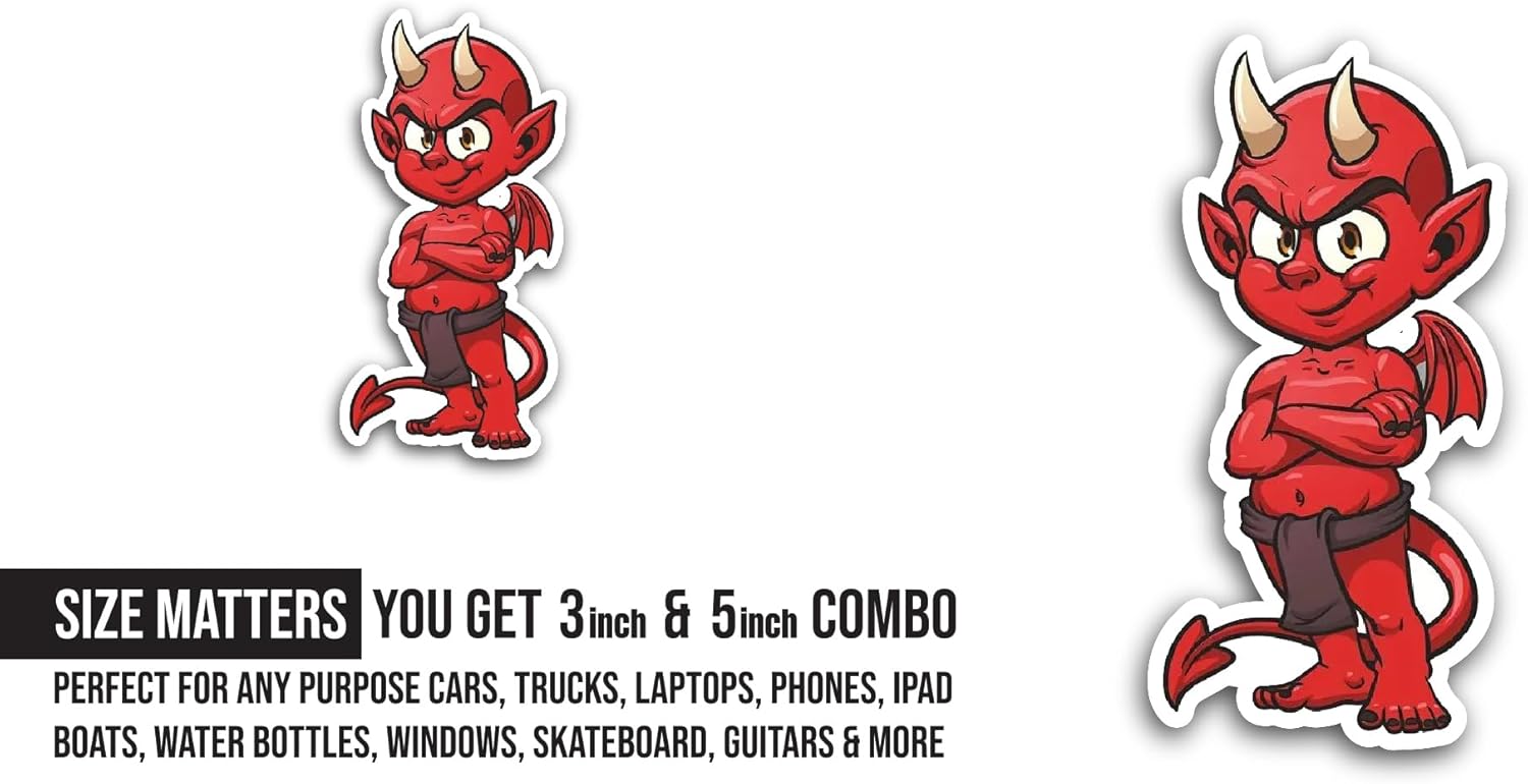 2 (Pieces) 3" and 5" Little Devil Sticker, Waterproof Vinyl Decals for Many Purpose Like Cars, Trucks, Laptops, Phones, Windows and More