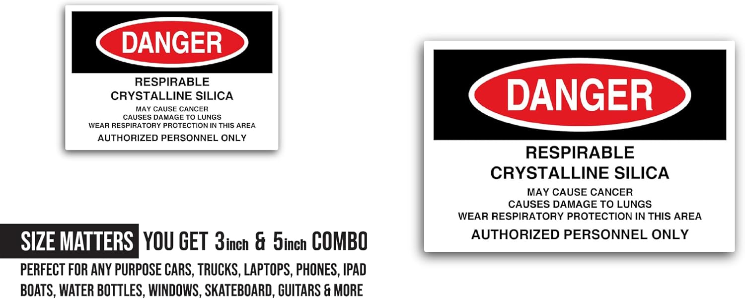 2 (Pieces) 3" and 5" Respirable Crystalline Sticker, Waterproof Vinyl Decals for Many Purpose Like Cars, Trucks, Laptops, Phones, Windows and More