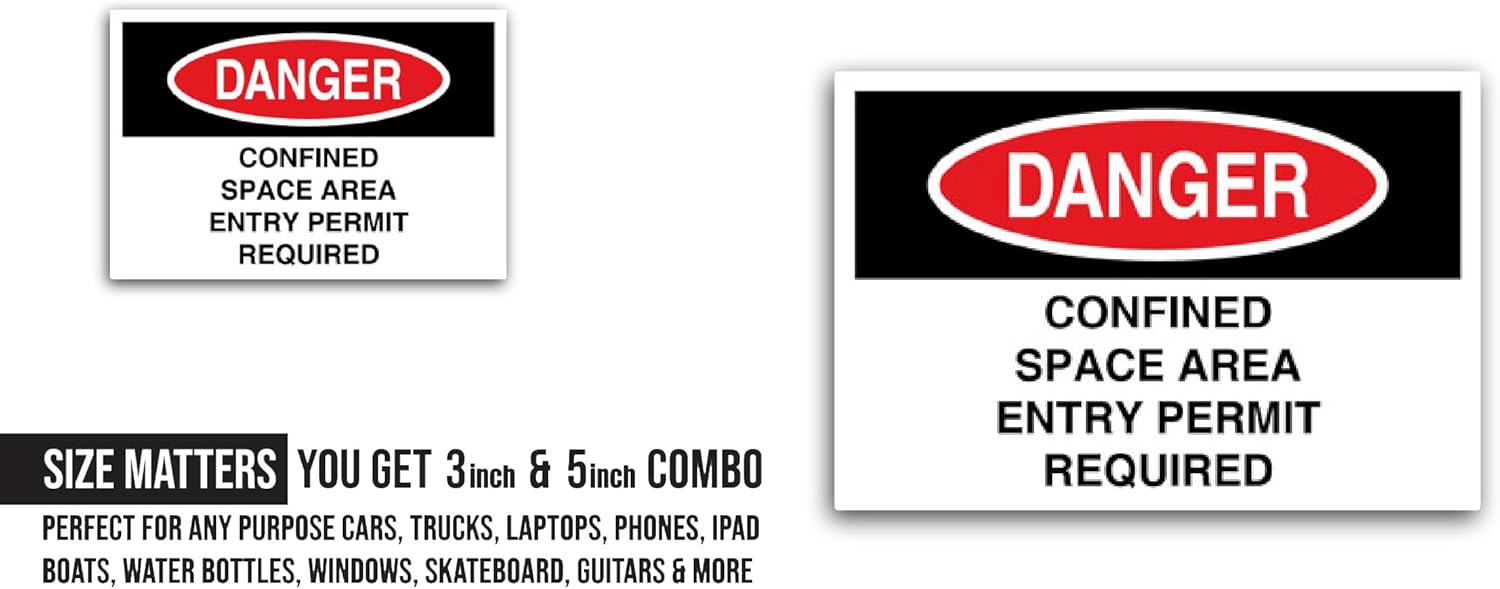 2 (Pieces) 3" and 5" Confined Space Area Entry Permit Required Sign Sticker, Waterproof Vinyl Decals for Many Purpose Like Cars, Trucks, Laptops, Phones, Windows and More