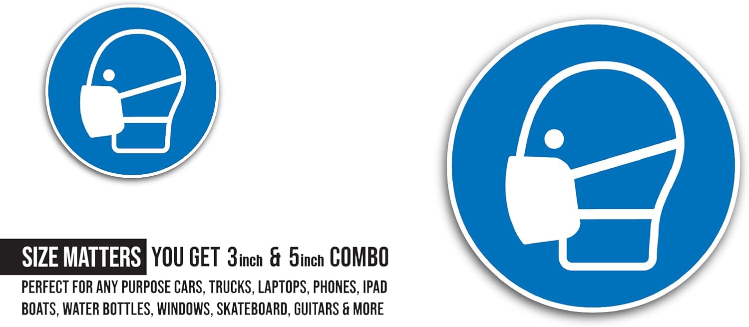 2 (Pieces) 3" and 5" Face Mask Sticker, Waterproof Vinyl Decals for Many Purpose Like Cars, Trucks, Laptops, Phones, Windows and More