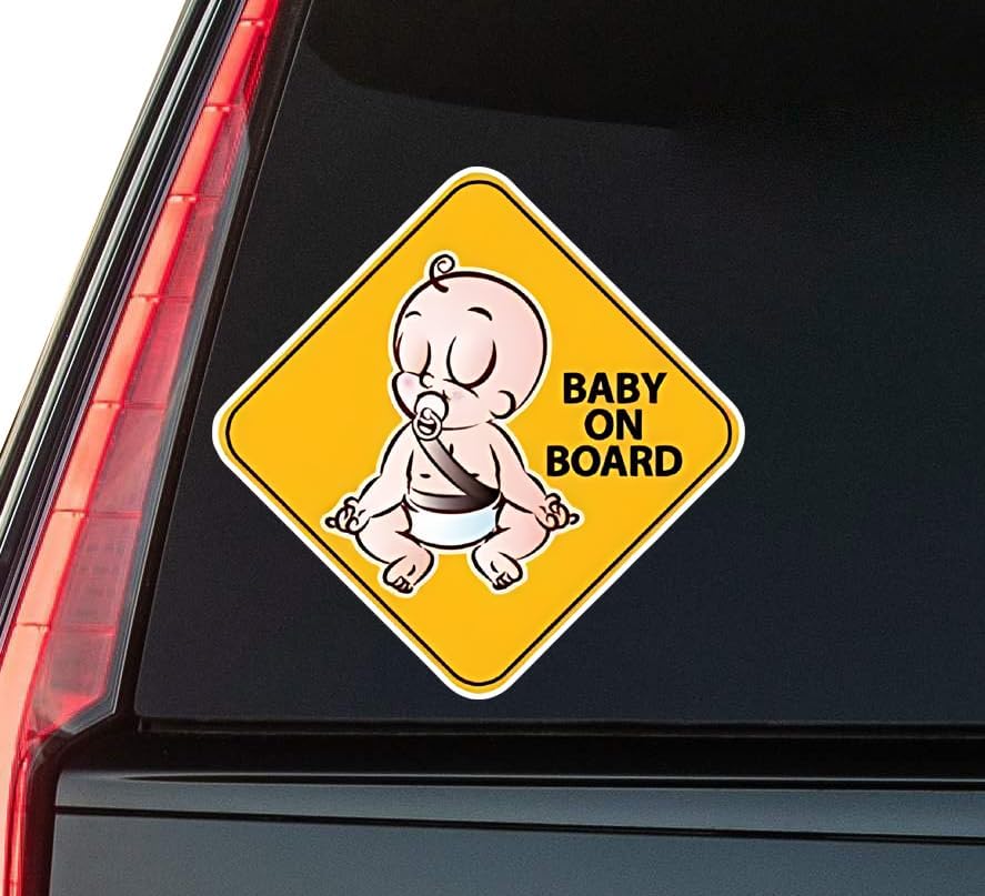 Baby On Board Sign with Baby Window Vinyl Decal Sticker 6" (White), Waterproof Vinyl Decals for Many Purpose Like Cars, Trucks, Laptops, Phones, Windows and More
