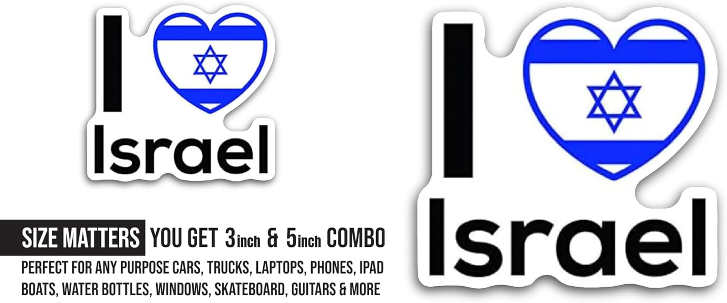 2 (Pieces) 3" and 5" Israel Sticker, Waterproof Vinyl Decals for Many Purpose Like Cars, Trucks, Laptops, Phones, Windows and More