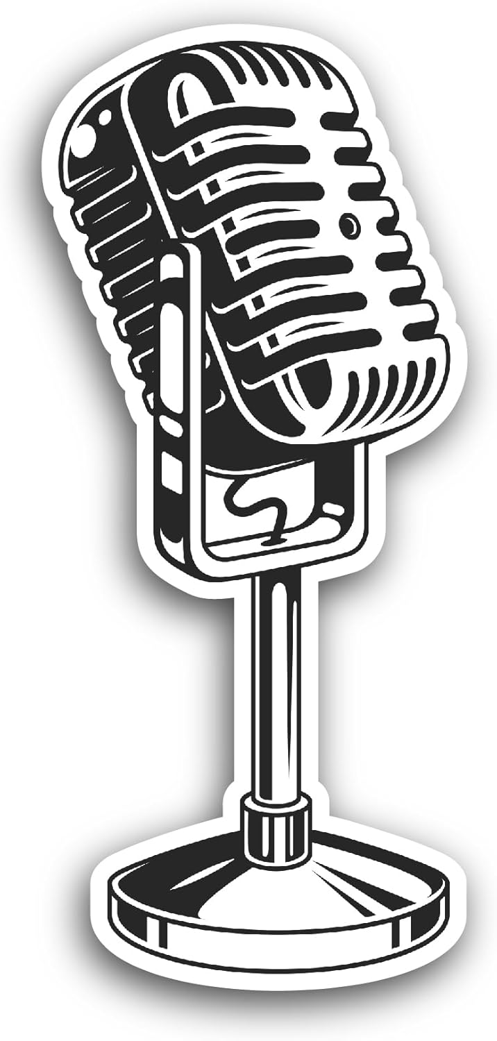 2 (Pieces) 3" and 5" Microphone Clip Art Sticker, Waterproof Vinyl Decals for Many Purpose Like Cars, Trucks, Laptops, Phones, Windows and More