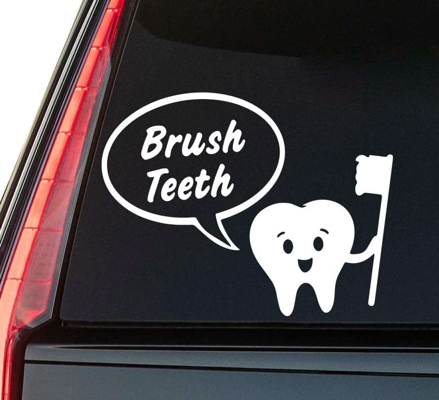 Brush Teeth Window Vinyl Decal Sticker 6" (White), Waterproof Vinyl Decals for Many Purpose Like Cars, Trucks, Laptops, Phones, Windows and More