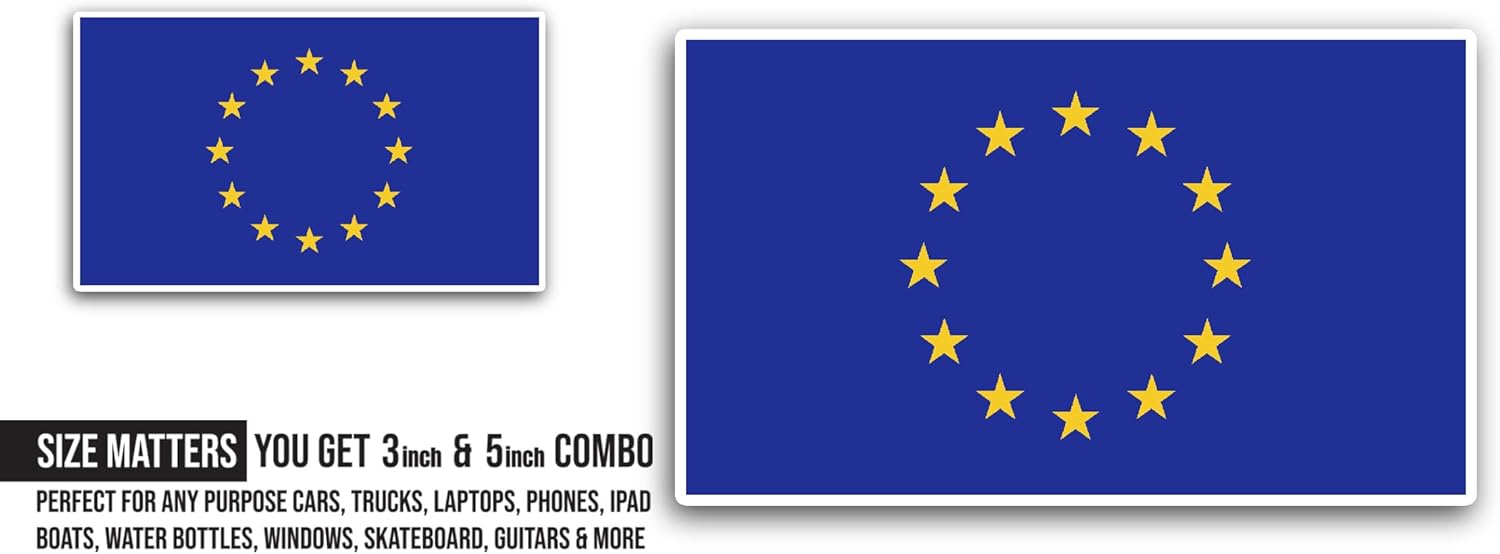 2 (Pieces) 3" and 5" Europian Union Flag Sticker, Waterproof Vinyl Decals for Many Purpose Like Cars, Trucks, Laptops, Phones, Windows and More