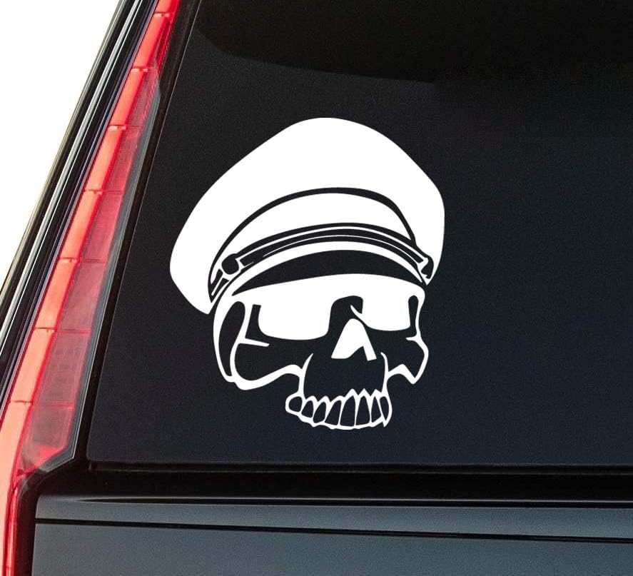 Skull Military Captain Window Vinyl Decal Sticker 6" (White), Waterproof Vinyl Decals for Many Purpose Like Cars, Trucks, Laptops, Phones, Windows and More