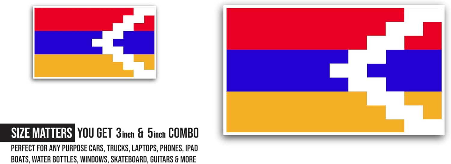 2 (Pieces) 3" and 5" Nagorno - Karabakh Republic Flag Sticker, Waterproof Vinyl Decals for Many Purpose Like Cars, Trucks, Laptops, Phones, Windows and More
