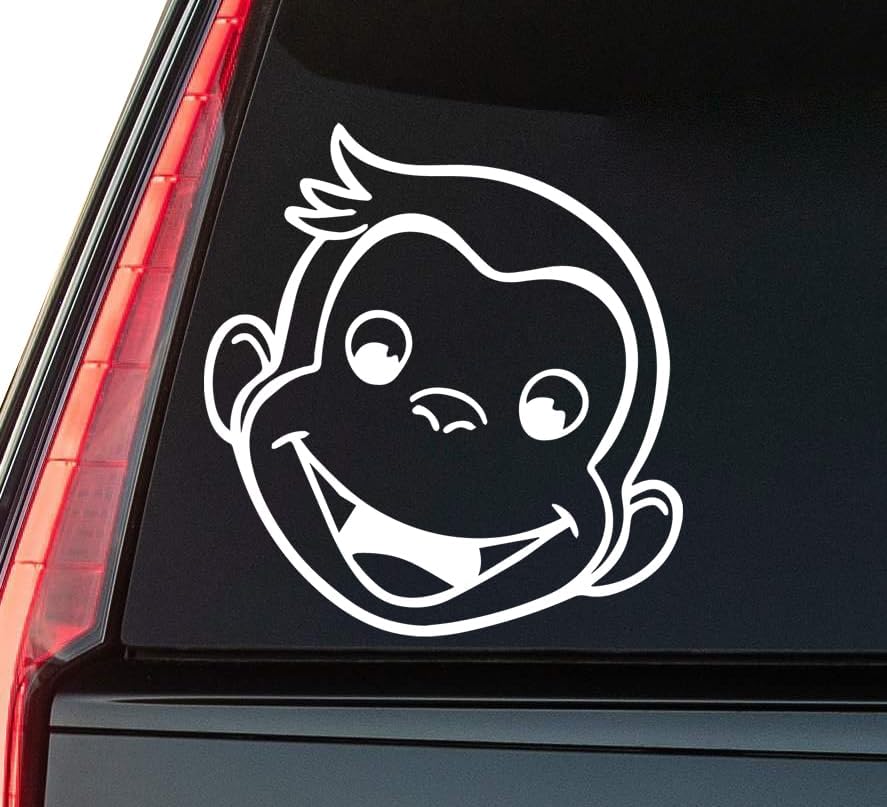 Monkey Face Window Vinyl Decal Sticker 6" (White), Waterproof Vinyl Decals for Many Purpose Like Cars, Trucks, Laptops, Phones, Windows and More