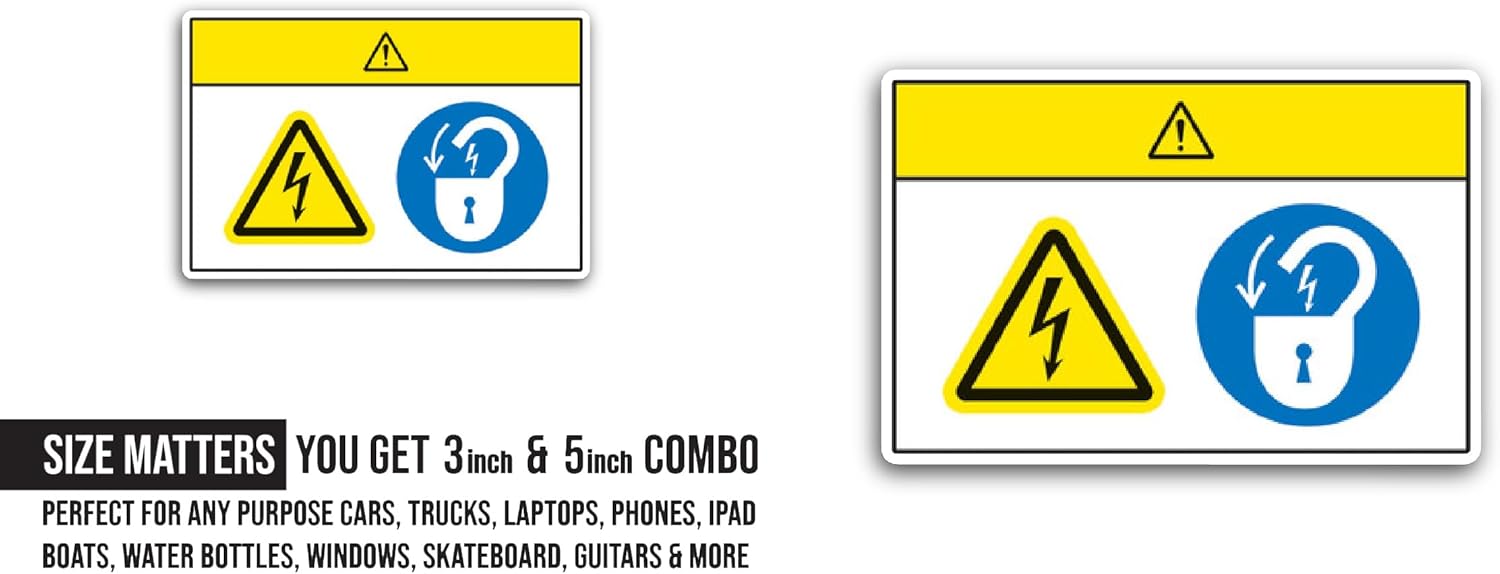 2 (Pieces) 3" and 5" Danger High Voltage Lockout Electrical Power Symbol Sticker, Waterproof Vinyl Decals for Many Purpose Like Cars, Trucks, Laptops, Phones, Windows and More