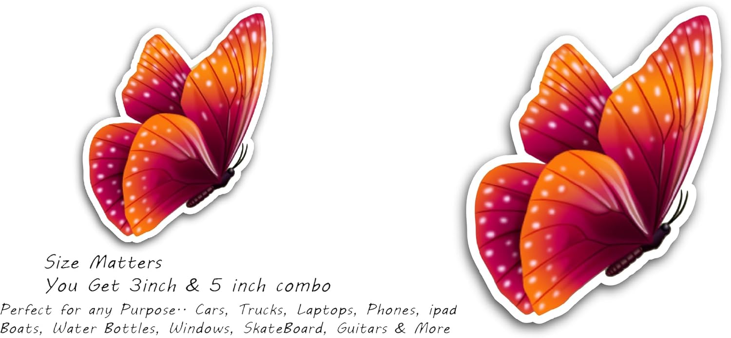 2 (Pieces) 3" and 5" Red Butterfly Side View Sticker, Waterproof Vinyl Decals for Many Purpose Like Cars, Trucks, Laptops, Phones, Windows and More