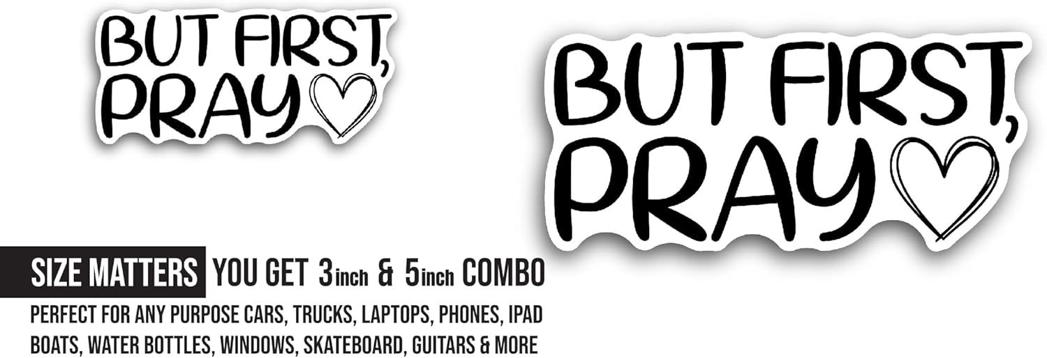 2 (Pieces) 3" and 5" Pray Text Sticker, Waterproof Vinyl Decals for Many Purpose Like Cars, Trucks, Laptops, Phones, Windows and More