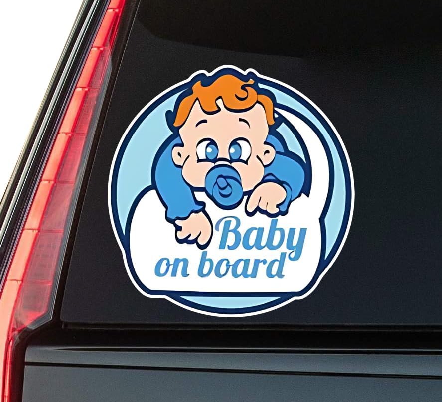 Cute Baby Boy on Board Window Vinyl Decal Sticker 6" (White), Waterproof Vinyl Decals for Many Purpose Like Cars, Trucks, Laptops, Phones, Windows and More