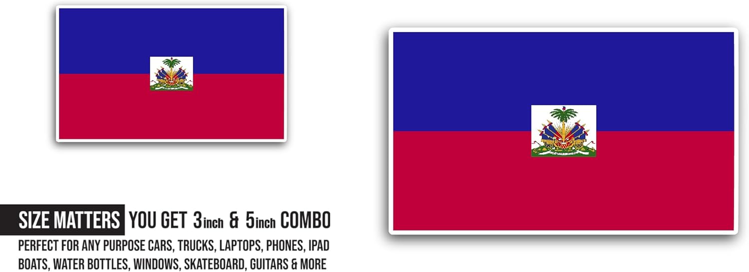 2 (Pieces) 3" and 5" Haiti Flag Sticker, Waterproof Vinyl Decals for Many Purpose Like Cars, Trucks, Laptops, Phones, Windows and More