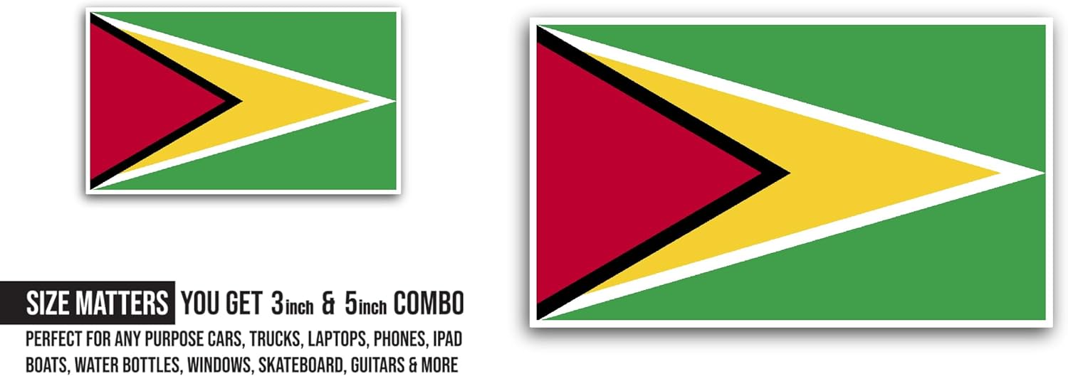 2 (Pieces) 3" and 5" Guyana FlagSticker, Waterproof Vinyl Decals for Many Purpose Like Cars, Trucks, Laptops, Phones, Windows and More