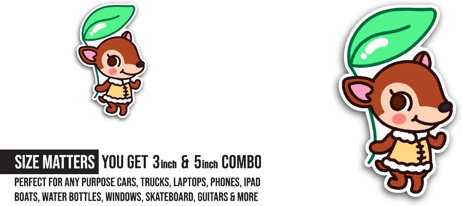 2 (Pieces) 3" and 5" Joyful Deer Sticker, Waterproof Vinyl Decals for Many Purpose Like Cars, Trucks, Laptops, Phones, Windows and More