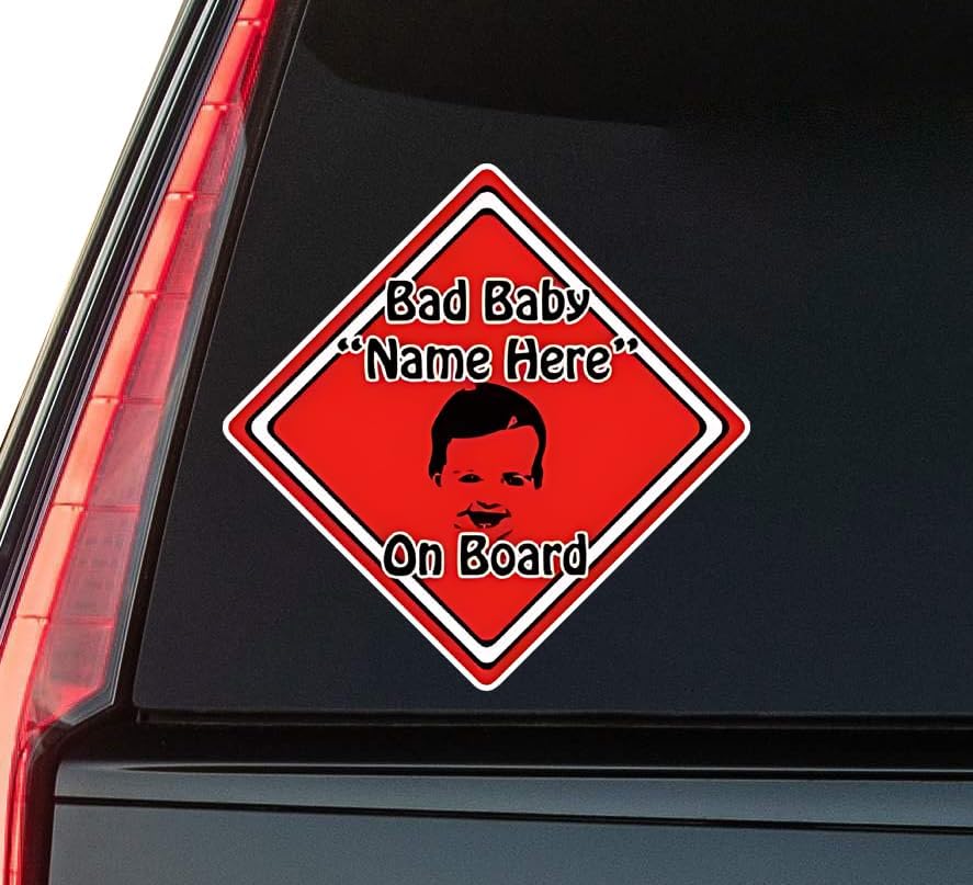 Bad Baby on Board Window Vinyl Decal Sticker 6" (White), Waterproof Vinyl Decals for Many Purpose Like Cars, Trucks, Laptops, Phones, Windows and More