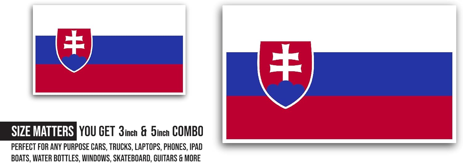 2 (Pieces) 3" and 5" Slovakia Flag Sticker, Waterproof Vinyl Decals for Many Purpose Like Cars, Trucks, Laptops, Phones, Windows and More