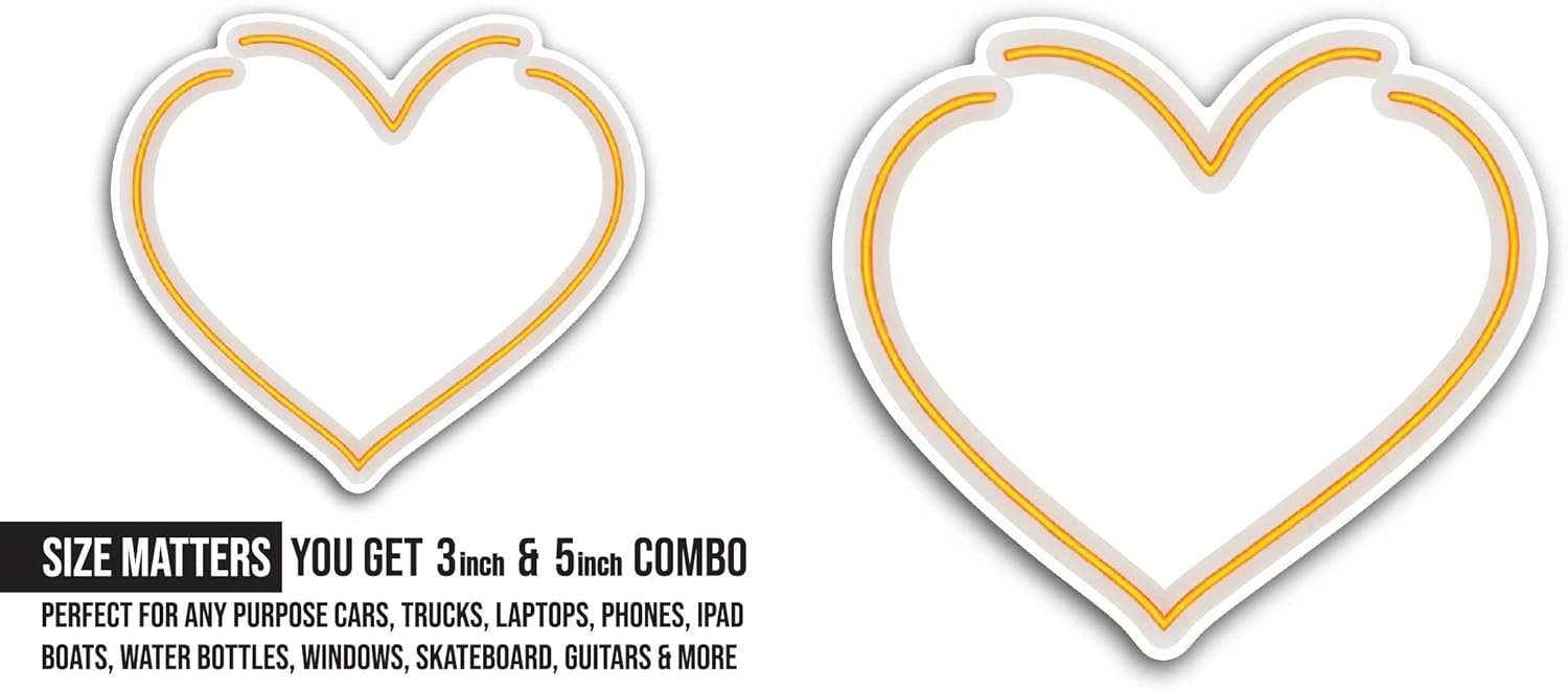 2 (Pieces) 3" and 5" Yellow Heart Frame Sticker, Waterproof Vinyl Decals for Many Purpose Like Cars, Trucks, Laptops, Phones, Windows and More
