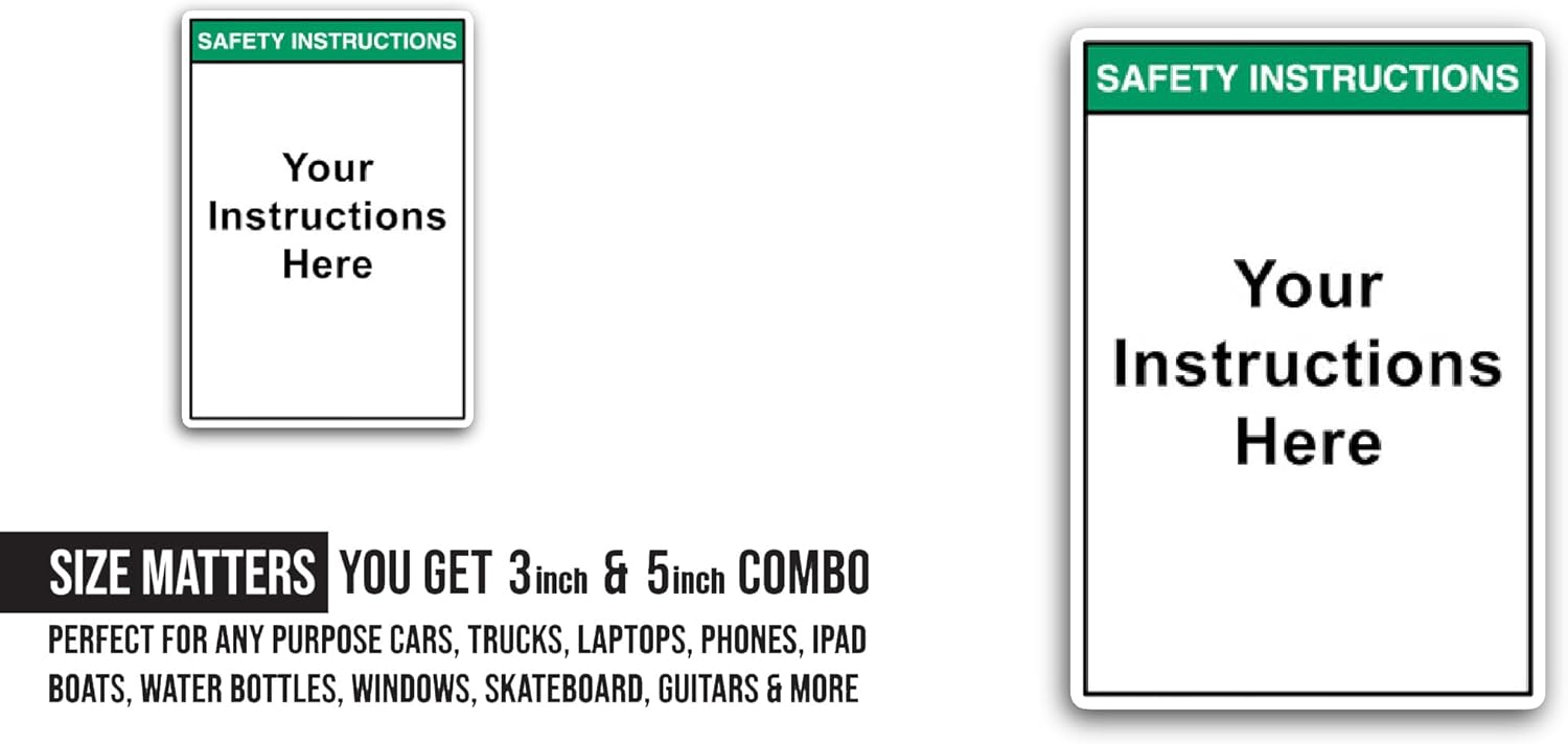 2 (Pieces) 3" and 5" Safety Instructions Label Sticker, Waterproof Vinyl Decals for Many Purpose Like Cars, Trucks, Laptops, Phones, Windows and More