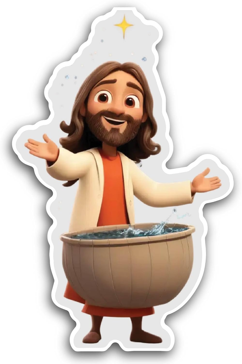 2 (Pieces) 3" and 5" Jesus Cartoon Sticker, Waterproof Vinyl Decals for Many Purpose Like Cars, Trucks, Laptops, Phones, Windows and More