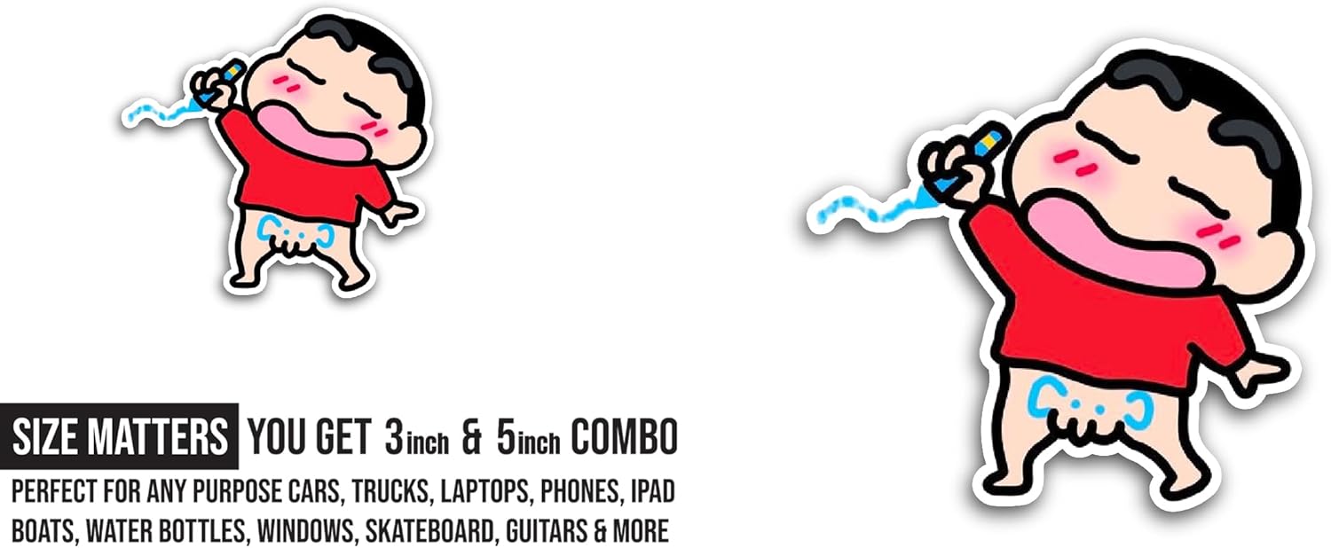 2 (Pieces) 3" and 5" Shinch@n Sticker, Waterproof Vinyl Decals for Many Purpose Like Cars, Trucks, Laptops, Phones, Windows and More