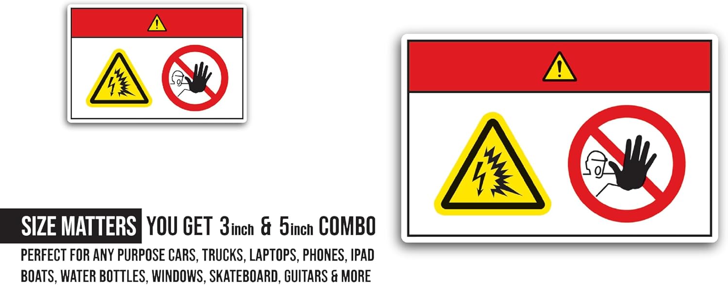 2 (Pieces) 3" and 5" Danger: Electric Shock Sticker, Waterproof Vinyl Decals for Many Purpose Like Cars, Trucks, Laptops, Phones, Windows and More