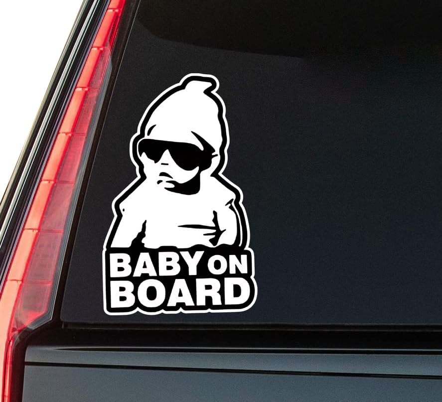 Cute Baby On Board Black and White Window Vinyl Decal Sticker 6" (White), Waterproof Vinyl Decals for Many Purpose Like Cars, Trucks, Laptops, Phones, Windows and More