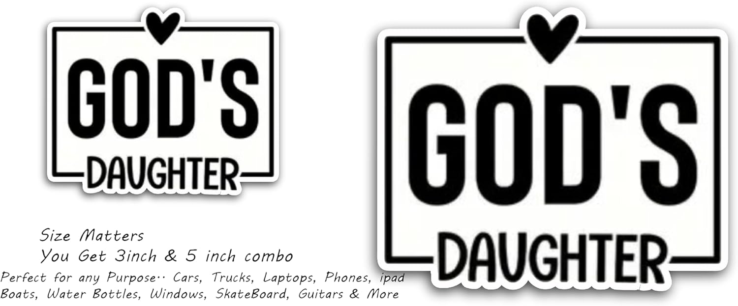 2 (Pieces) 3" and 5" God's Daughter Decal Sticker, Waterproof Vinyl Decals for Many Purpose Like Cars, Trucks, Laptops, Phones, Windows and More