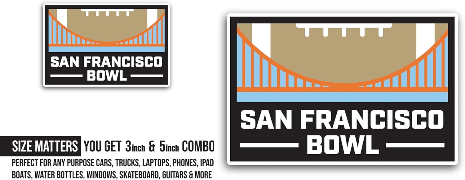2 (Pieces) 3" and 5" San Francisc0 Bowl Sticker, Waterproof Vinyl Decals for Many Purpose Like Cars, Trucks, Laptops, Phones, Windows and More