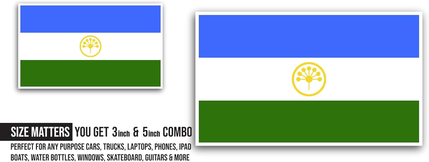 2 (Pieces) 3" and 5" Bashkortostan Flag Sticker, Waterproof Vinyl Decals for Many Purpose Like Cars, Trucks, Laptops, Phones, Windows and More