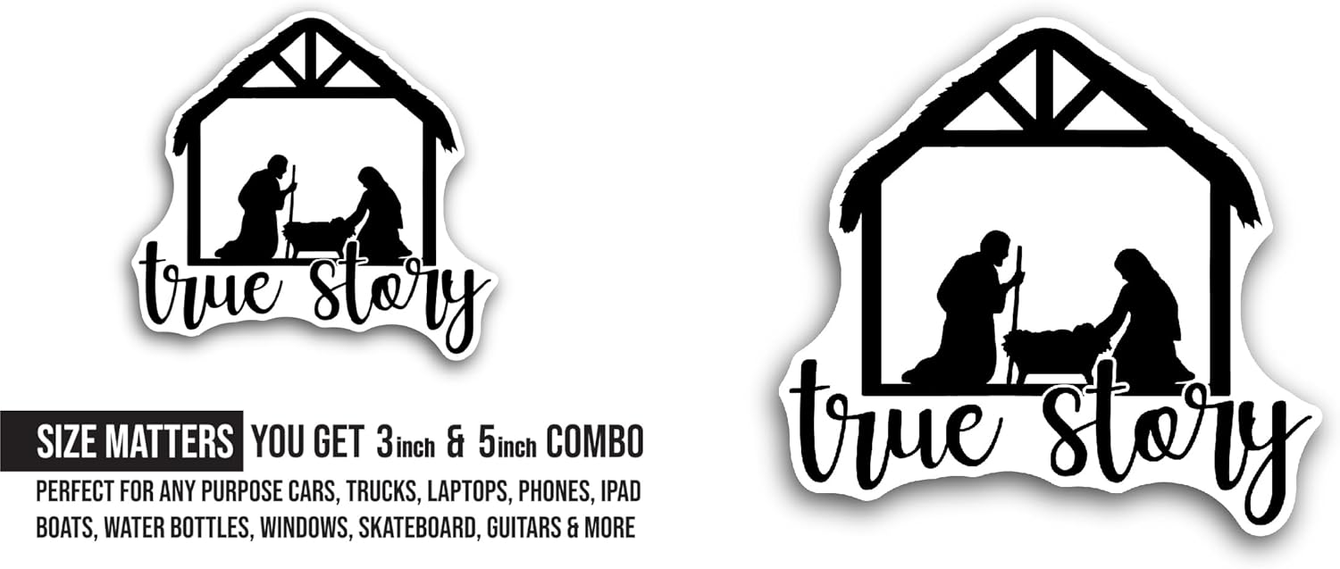2 (Pieces) 3" and 5" True Story Text Sticker, Waterproof Vinyl Decals for Many Purpose Like Cars, Trucks, Laptops, Phones, Windows and More