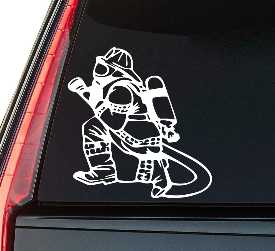 Firefighter Window Vinyl Decal Sticker 6" (White), Waterproof Vinyl Decals for Many Purpose Like Cars, Trucks, Laptops, Phones, Windows and More