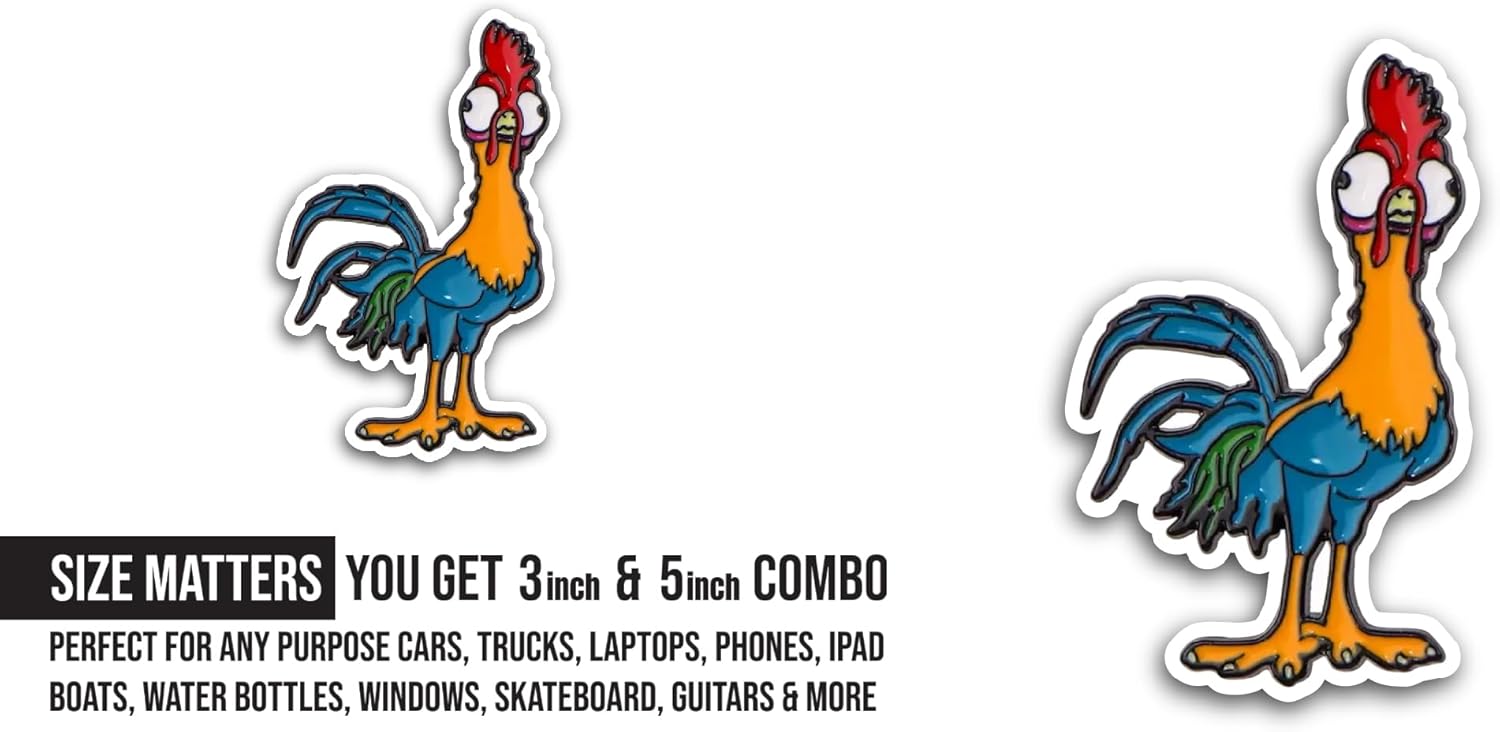 2 (Pieces) 3" and 5" Blue Rooster Sticker, Waterproof Vinyl Decals for Many Purpose Like Cars, Trucks, Laptops, Phones, Windows and More