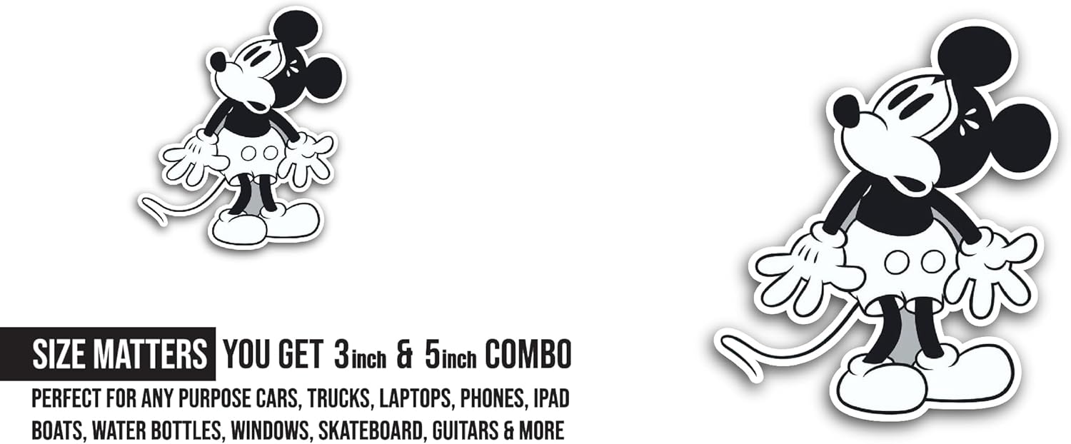 2 (Pieces) 3" and 5" Mickey M0use Sticker, Waterproof Vinyl Decals for Many Purpose Like Cars, Trucks, Laptops, Phones, Windows and More