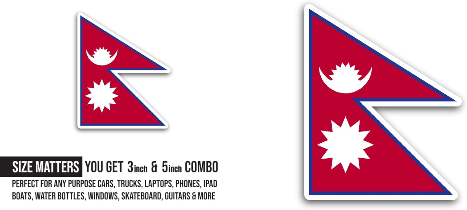 2 (Pieces) 3" and 5" Nepal Flag Sticker, Waterproof Vinyl Decals for Many Purpose Like Cars, Trucks, Laptops, Phones, Windows and More