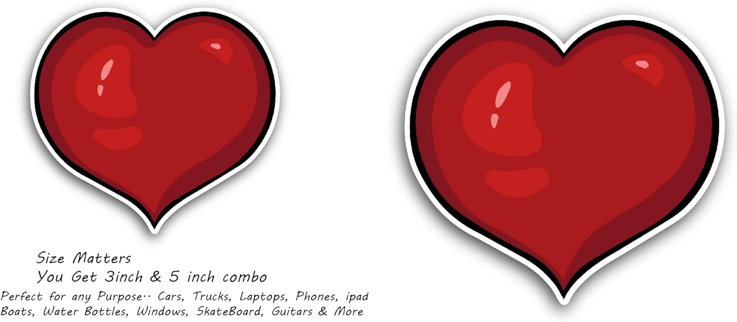 2 (Pieces) 3" and 5" A Red Gradient Heart Sticker, Waterproof Vinyl Decals for Many Purpose Like Cars, Trucks, Laptops, Phones, Windows and More