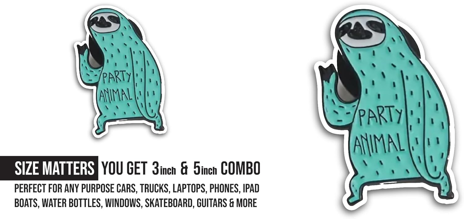2 (Pieces) 3" and 5" Party Animal Sticker, Waterproof Vinyl Decals for Many Purpose Like Cars, Trucks, Laptops, Phones, Windows and More