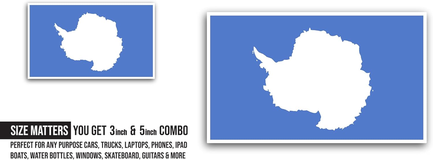 2 (Pieces) 3" and 5" Antarctica Flag Sticker, Waterproof Vinyl Decals for Many Purpose Like Cars, Trucks, Laptops, Phones, Windows and More