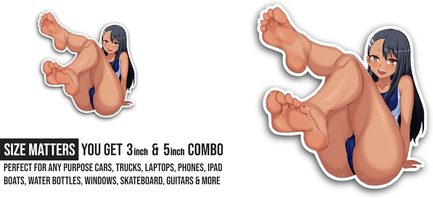 2 (Pieces) 3" and 5" Girl Cartoon Sticker, Waterproof Vinyl Decals for Many Purpose Like Cars, Trucks, Laptops, Phones, Windows and More