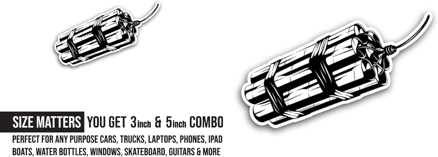 2 (Pieces) 3" and 5" Dynamite Sticker, Waterproof Vinyl Decals for Many Purpose Like Cars, Trucks, Laptops, Phones, Windows and More
